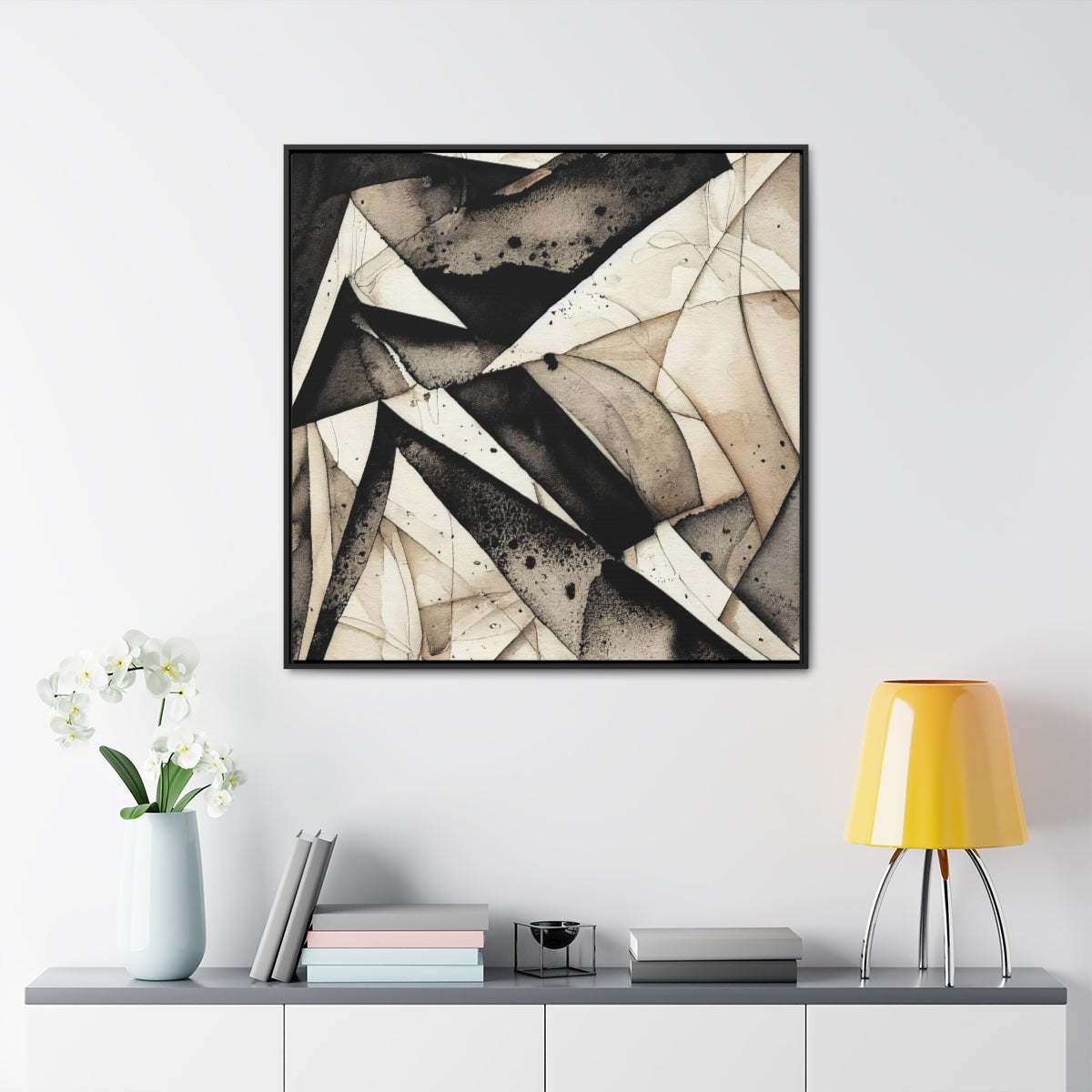 Black and Gray Abstract Shatter Framed Canvas