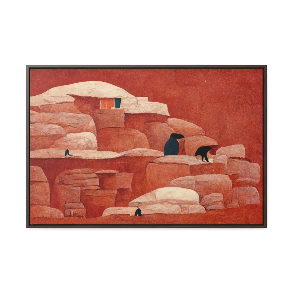 Cliff Dwellings and Red Sky Framed Canvas