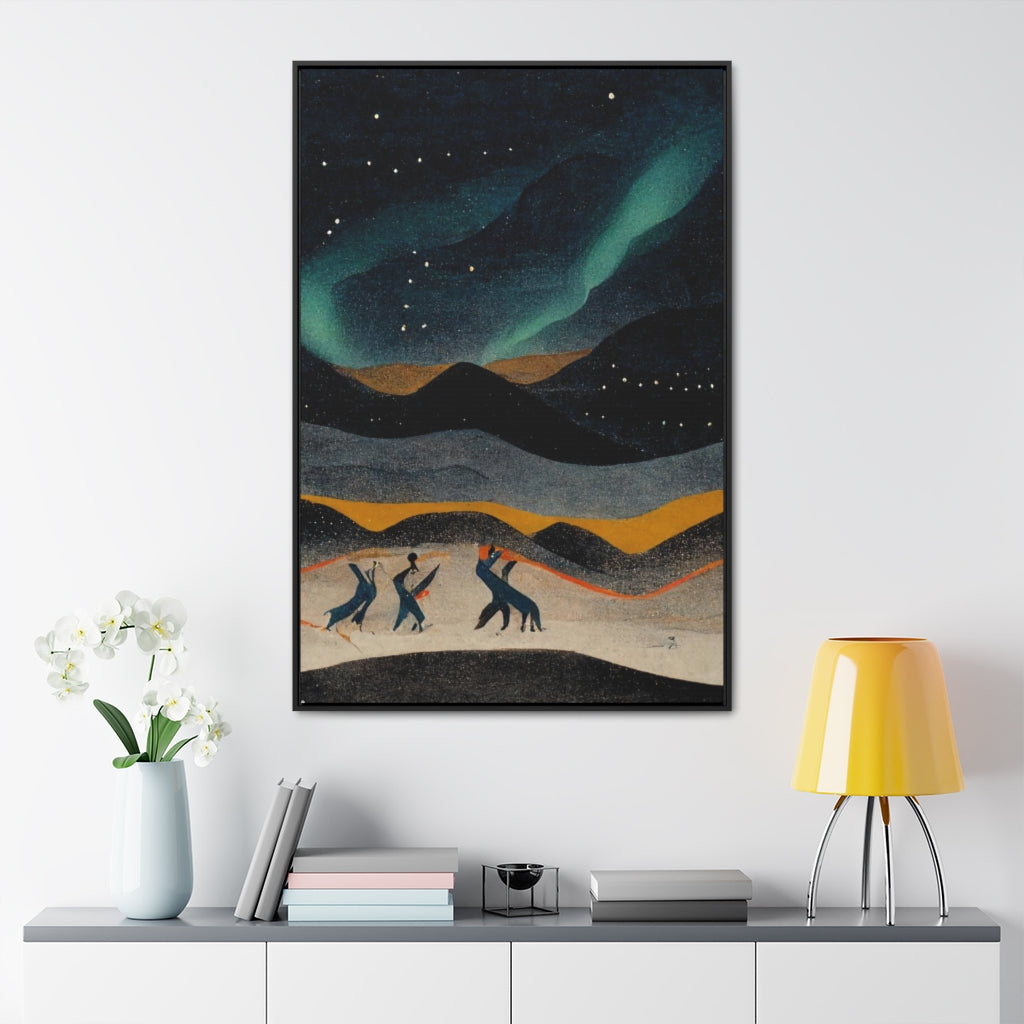 Dancing Figures and Aurora Framed Canvas