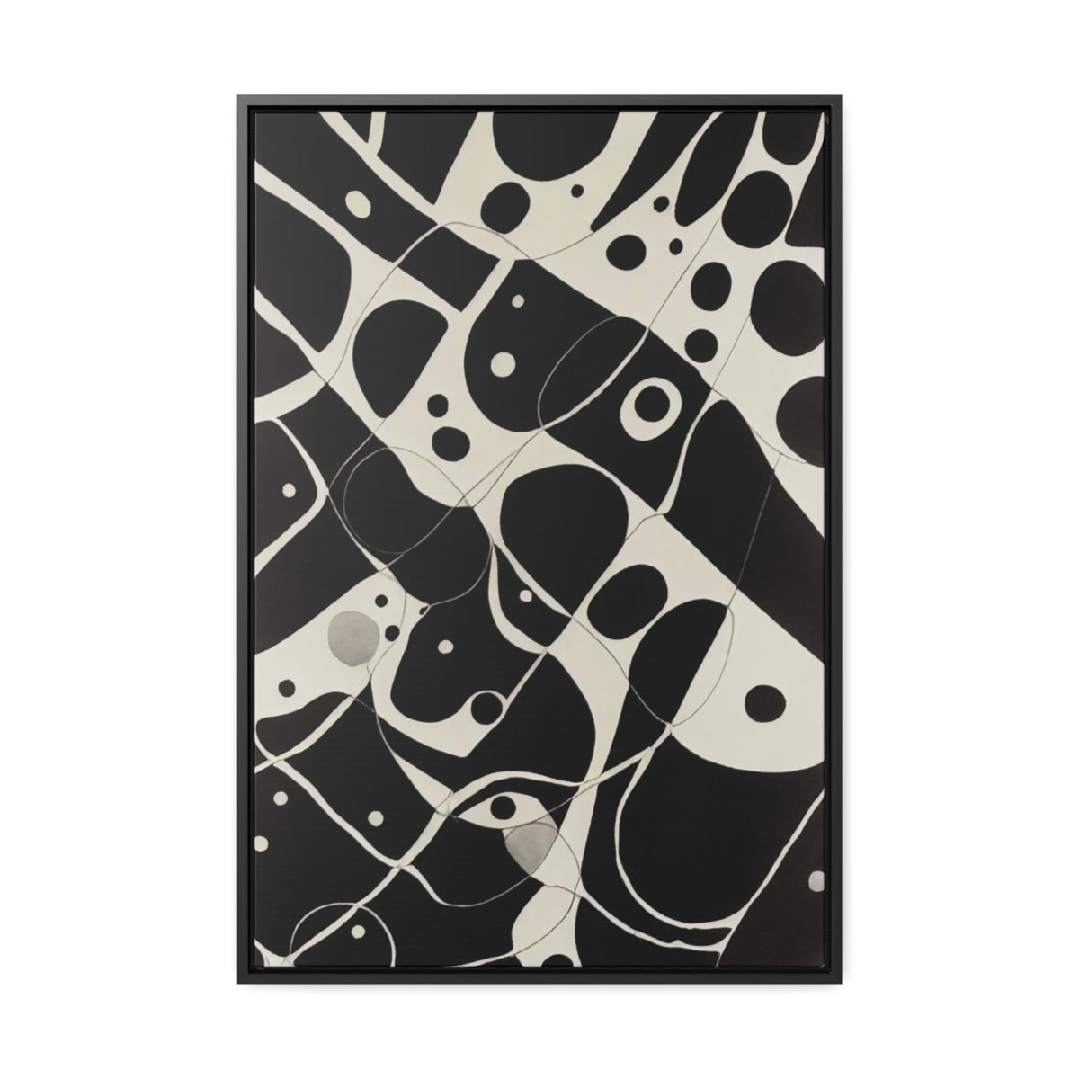 Black Splotches on White Abstract Retro Framed Canvas