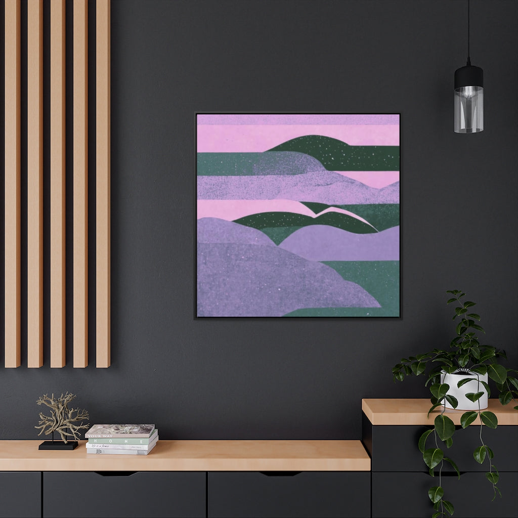 Purple Evening Clouds and Hills Abstract Framed Canvas