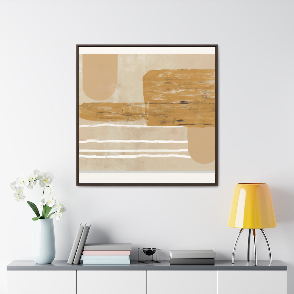 Beige and Brown Shapes Abstract Framed Canvas