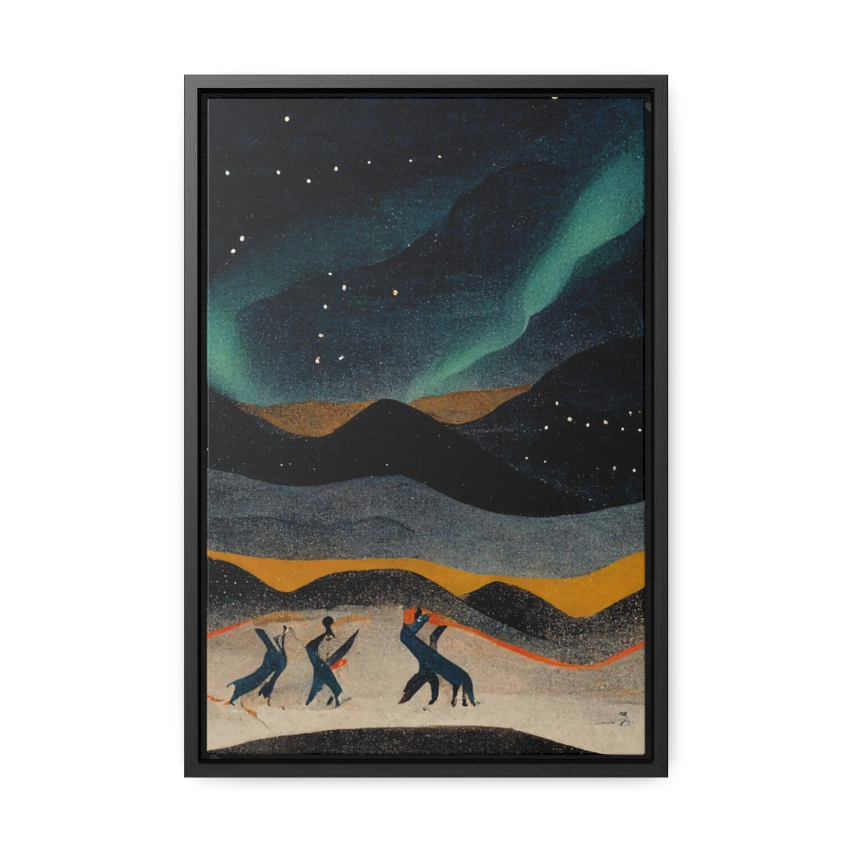 Dancing Figures and Aurora Framed Canvas