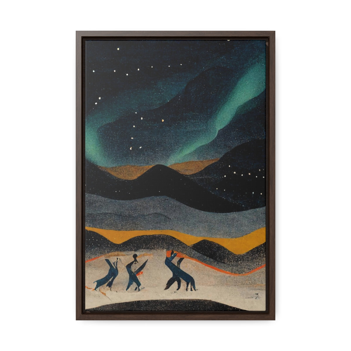 Dancing Figures and Aurora Framed Canvas