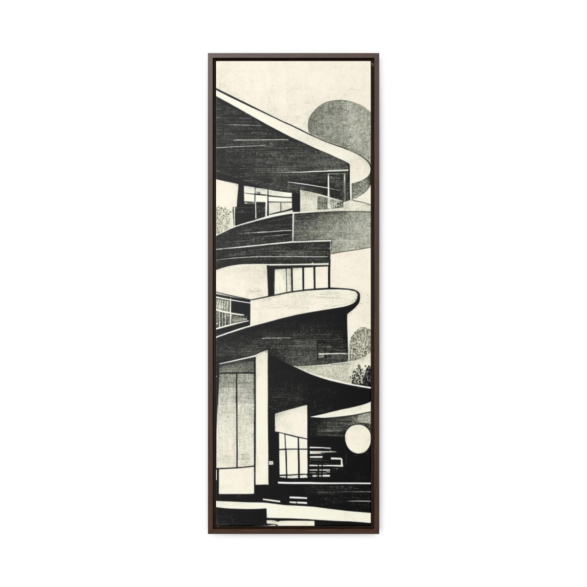 Black and White Retro Buildings Abstract Framed Canvas