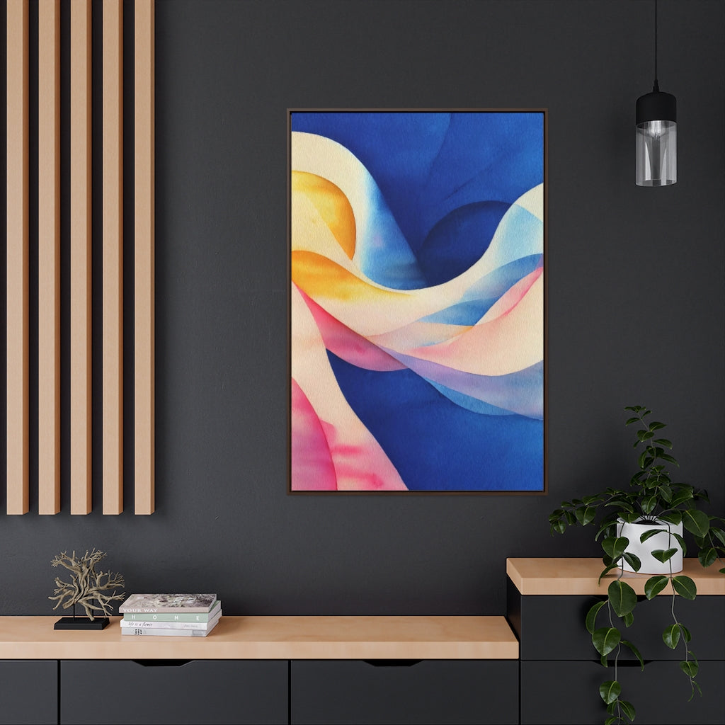 Blue and Pink Waves Abstract Framed Canvas