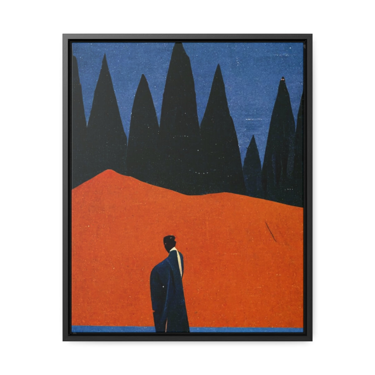 Walking Figure in the Woods Framed Canvas