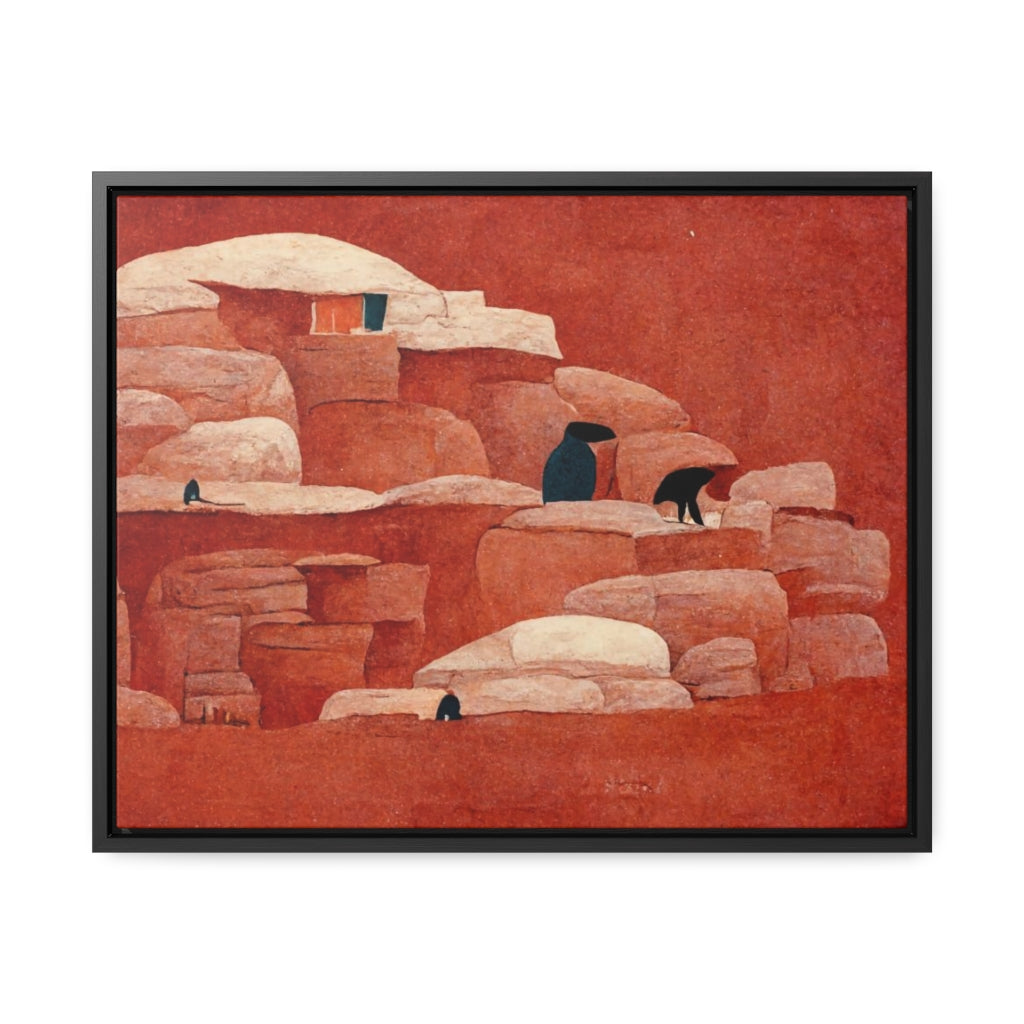 Cliff Dwellings and Red Sky Framed Canvas