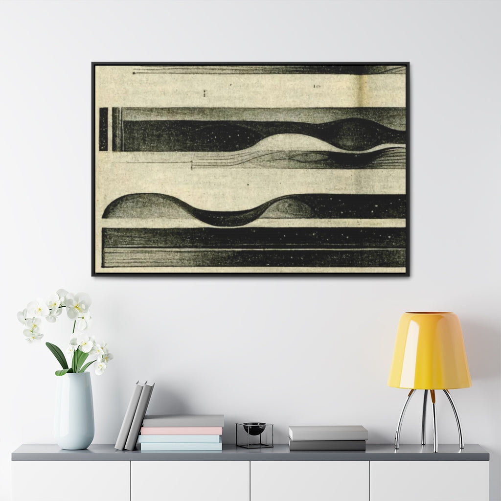 Tan and Black Stripes Abstract Framed Canvas