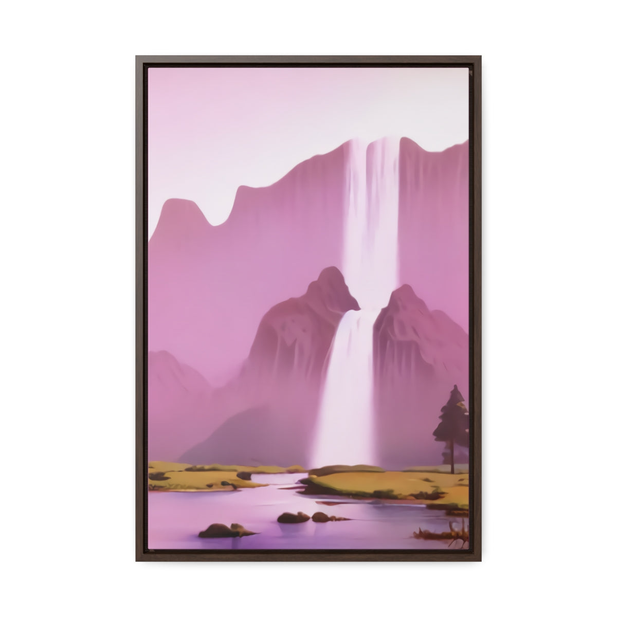 Dreamy Pink Retro Waterfall Framed Canvas