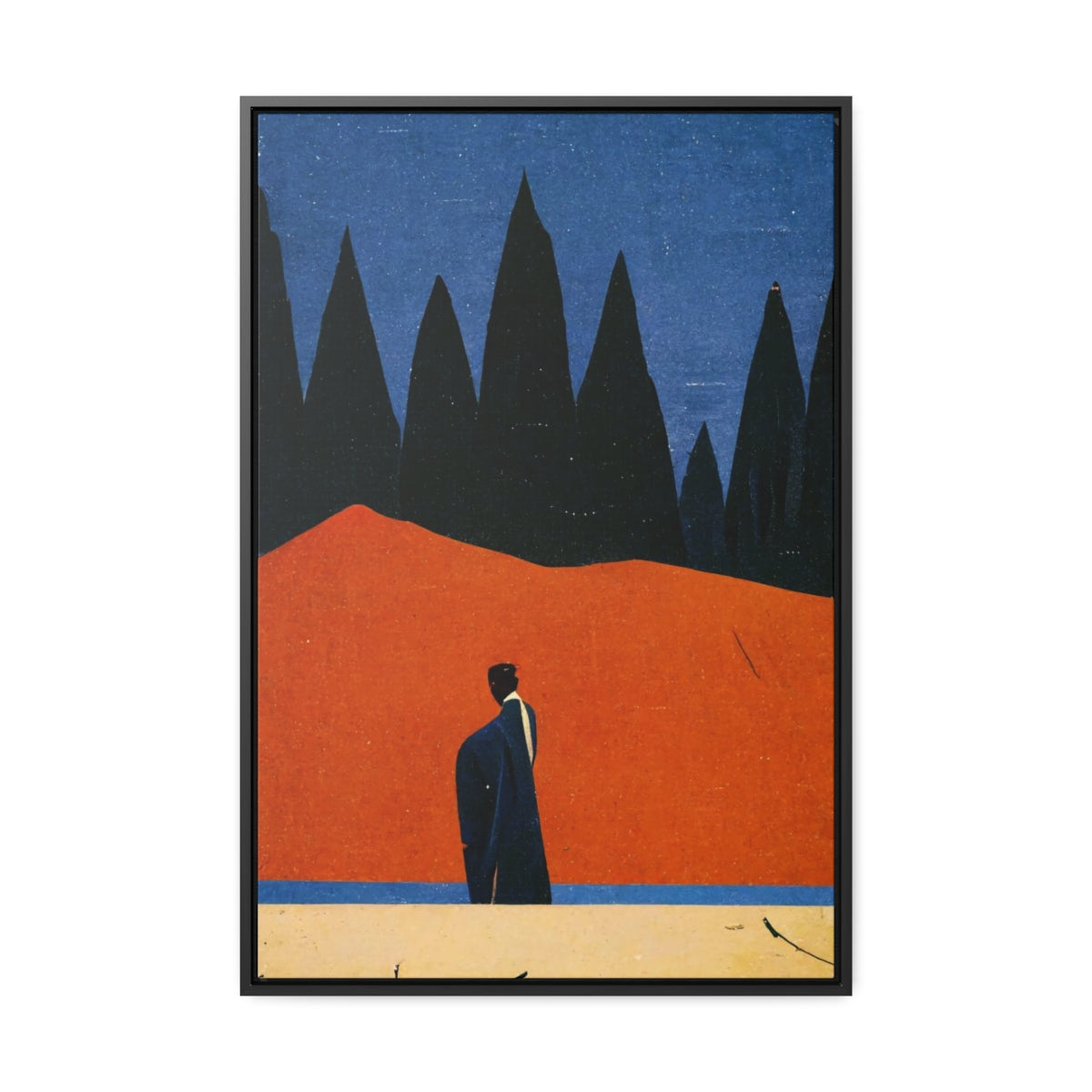 Walking Figure in the Woods Framed Canvas