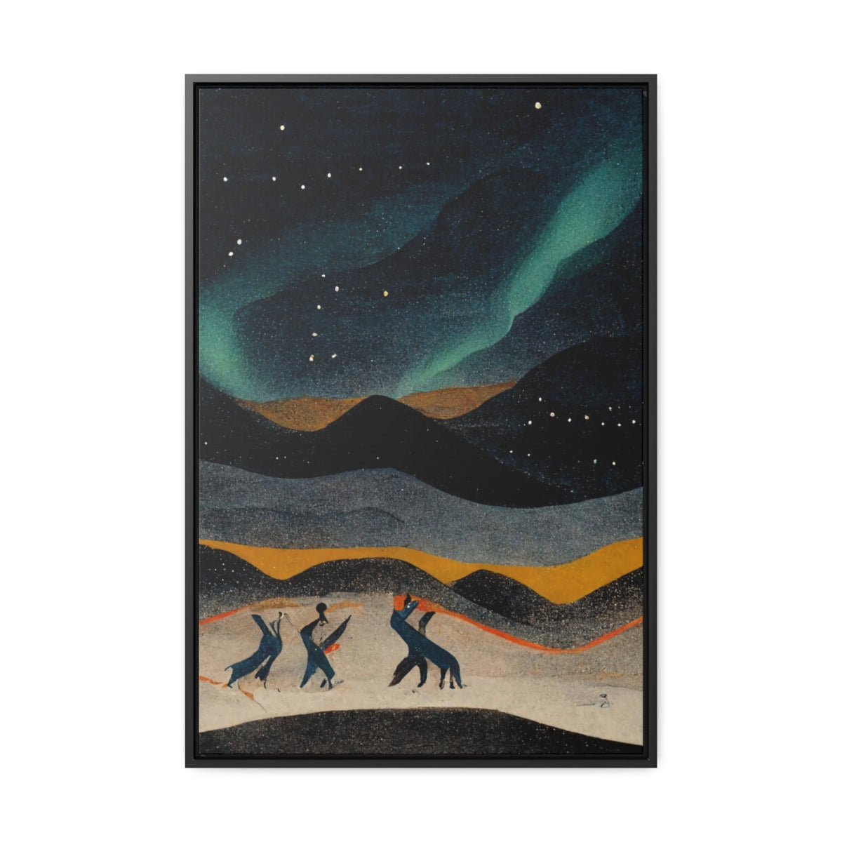 Dancing Figures and Aurora Framed Canvas