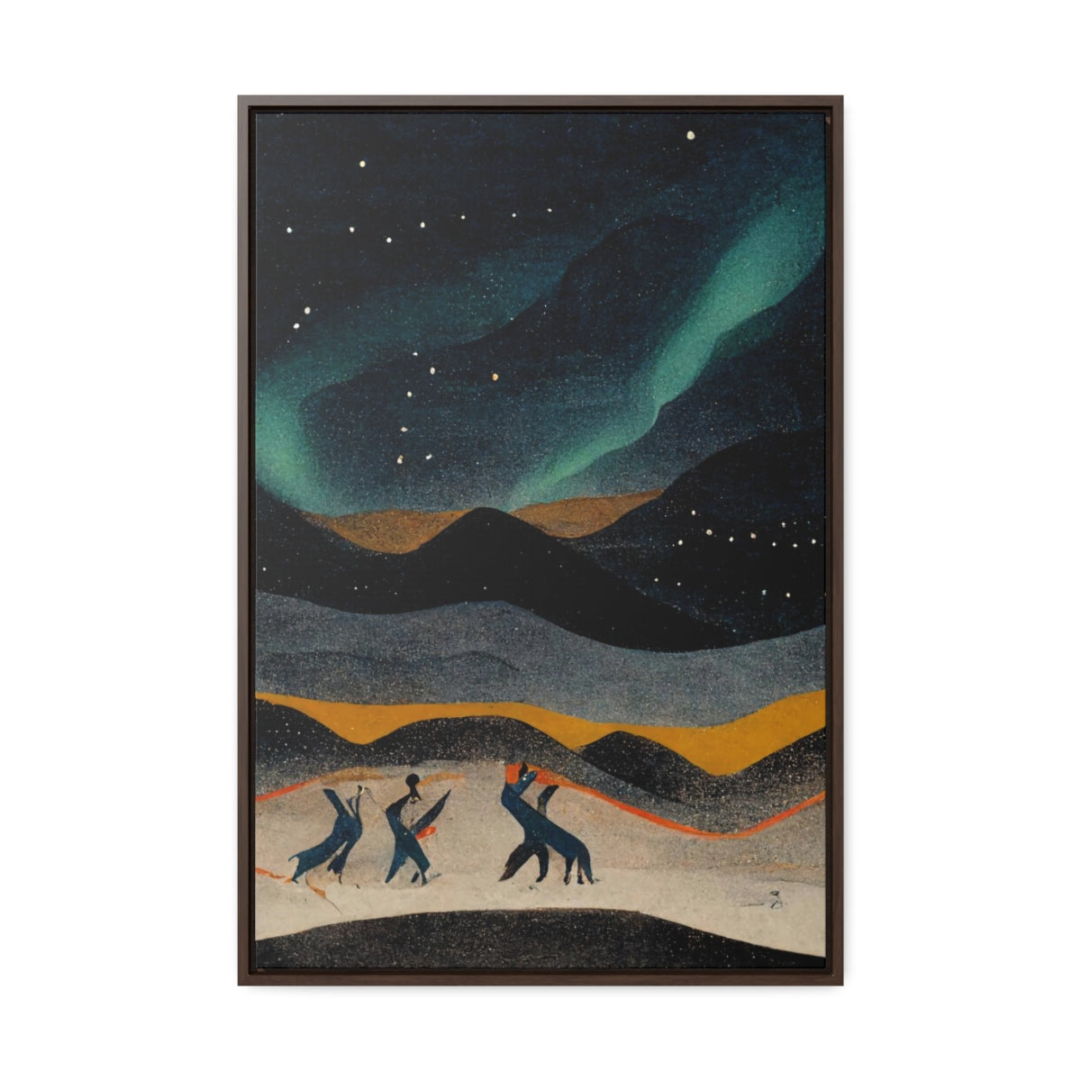 Dancing Figures and Aurora Framed Canvas