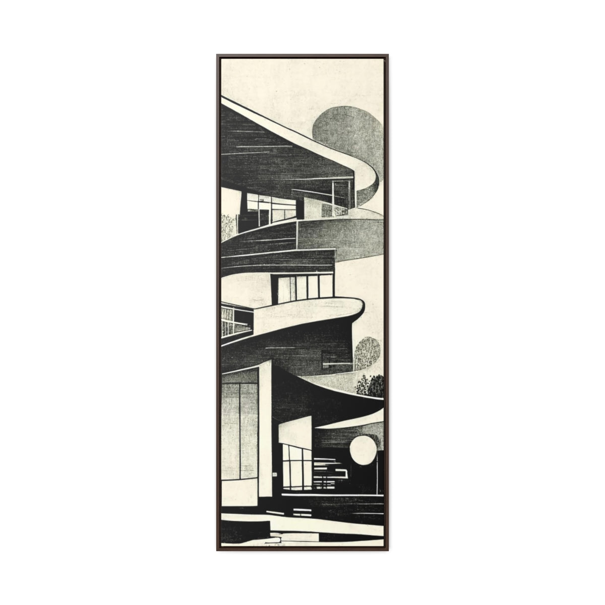 Black and White Retro Buildings Abstract Framed Canvas