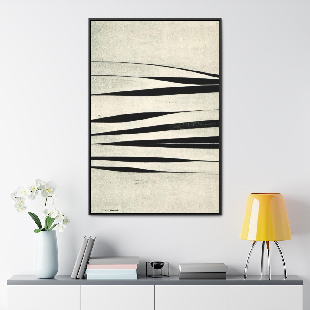 Off-White and Black Stripes Abstract - Framed Canvas