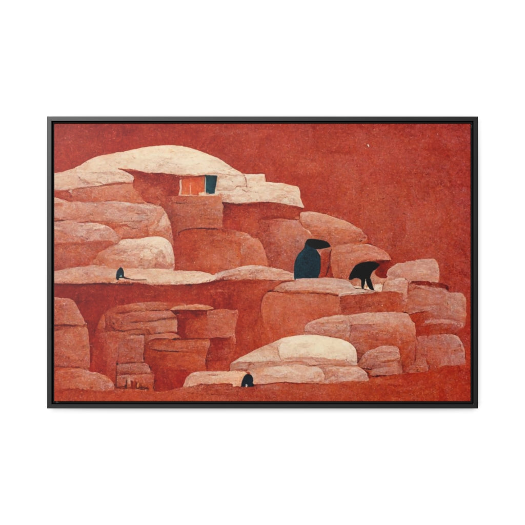 Cliff Dwellings and Red Sky Framed Canvas