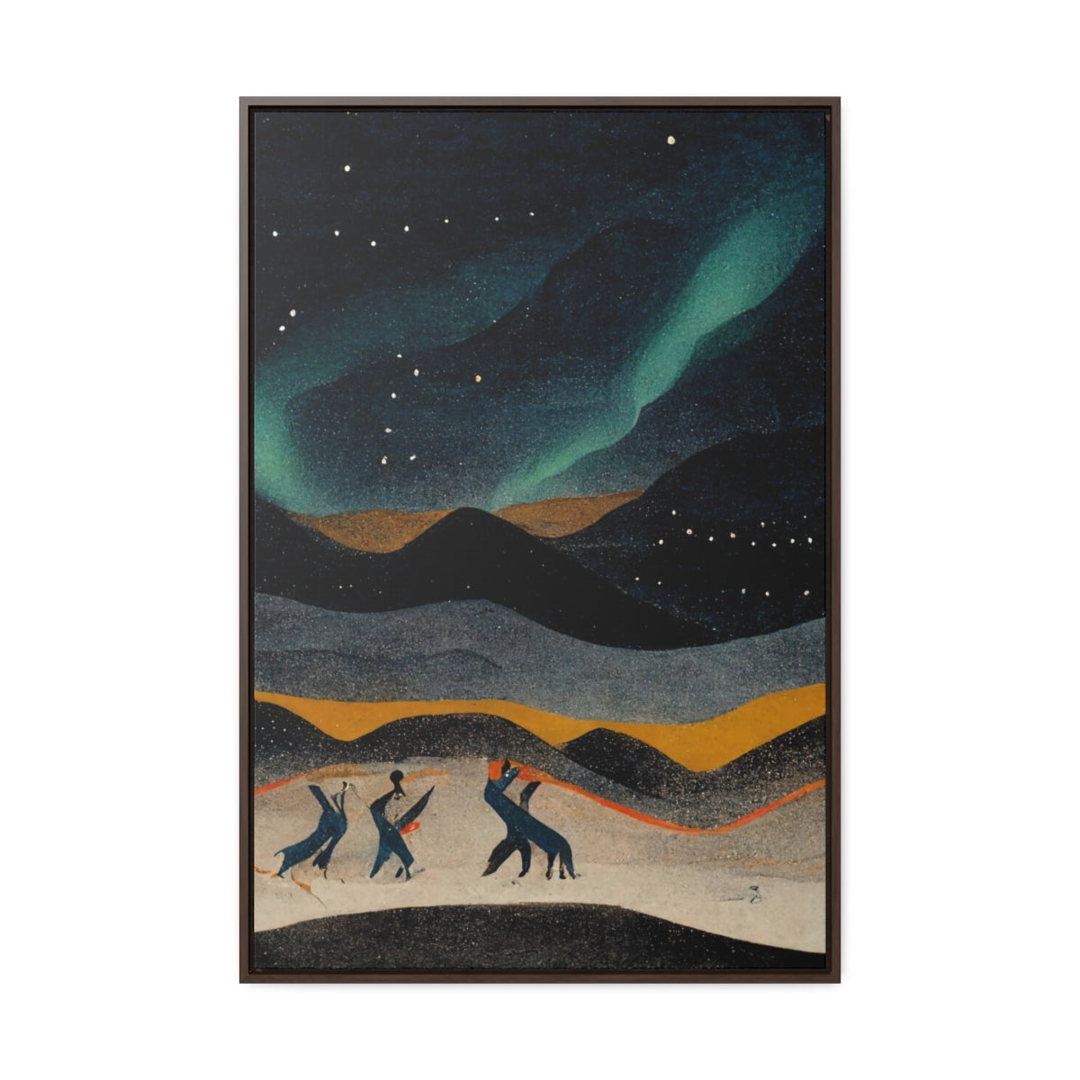 Dancing Figures and Aurora Framed Canvas
