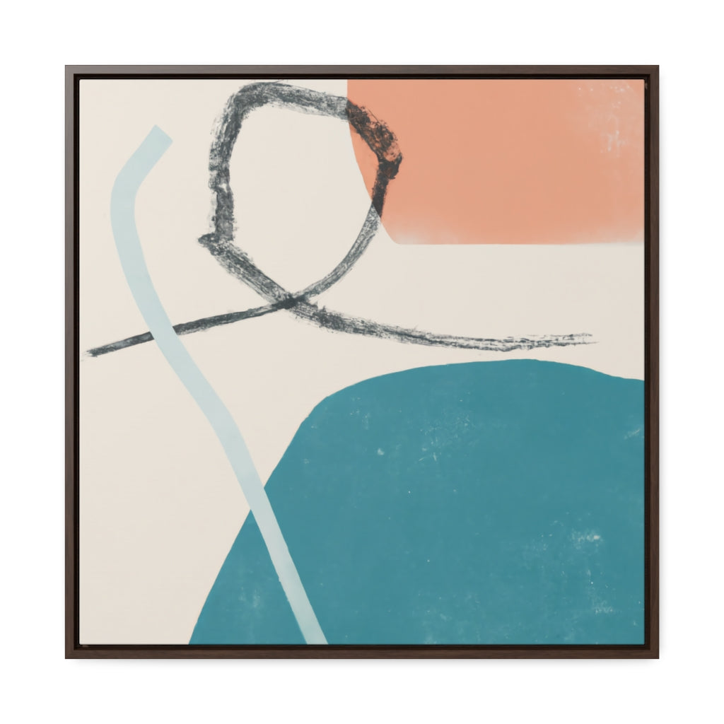 Retro Beige and Blue Shapes Square Framed Canvas
