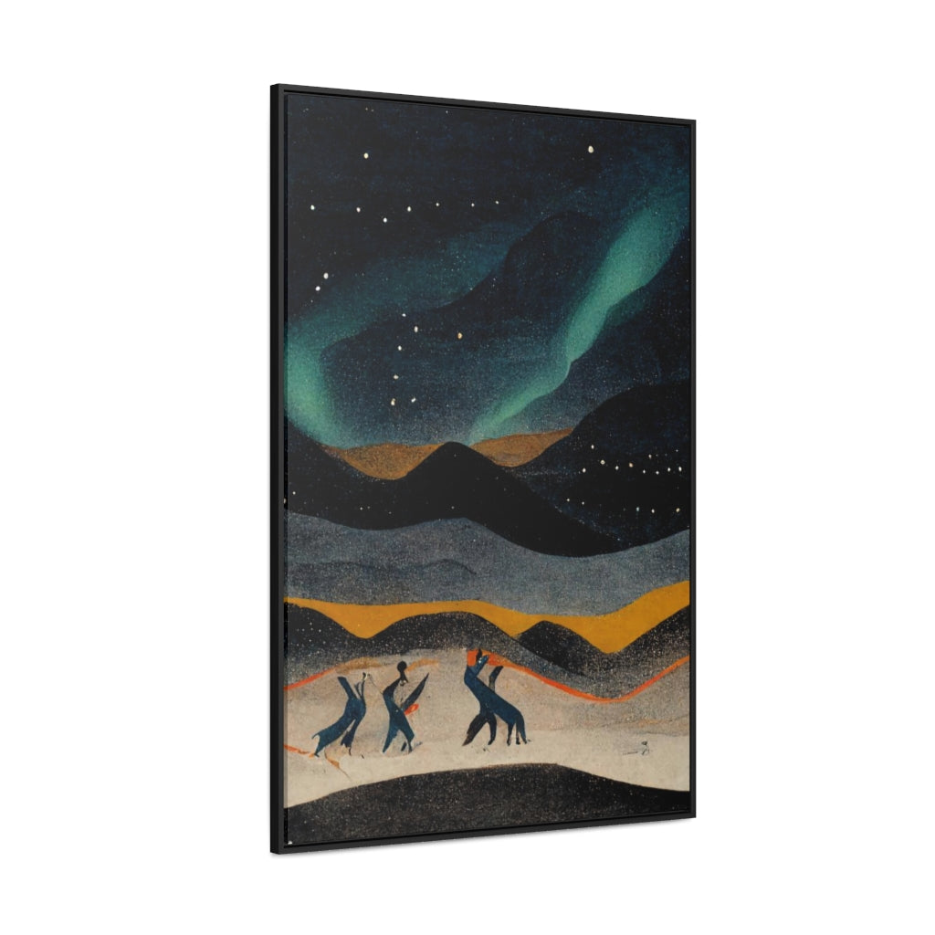 Dancing Figures and Aurora Framed Canvas