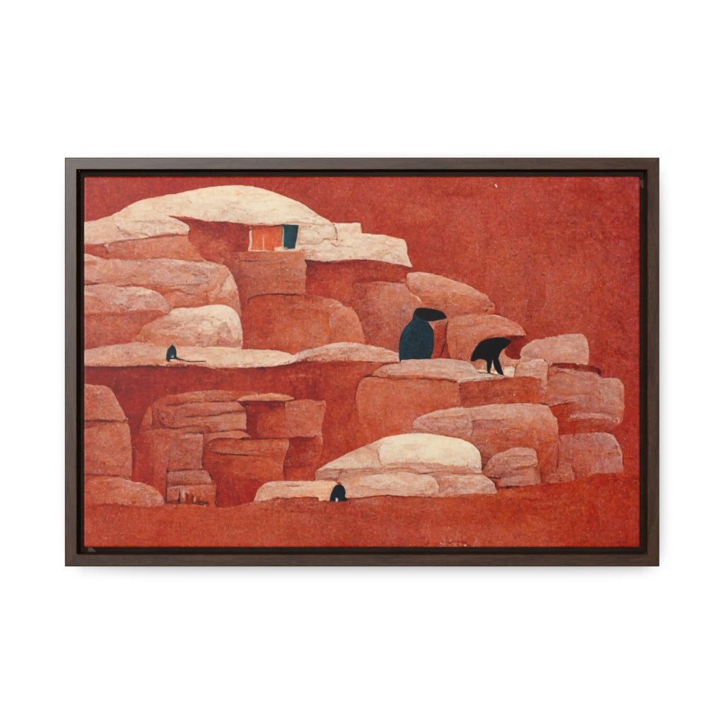 Cliff Dwellings and Red Sky Framed Canvas