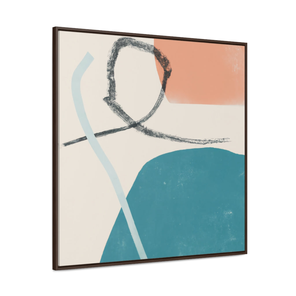 Retro Beige and Blue Shapes Square Framed Canvas