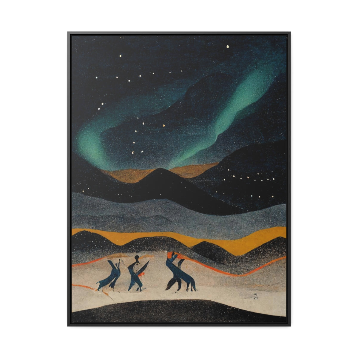 Dancing Figures and Aurora Framed Canvas