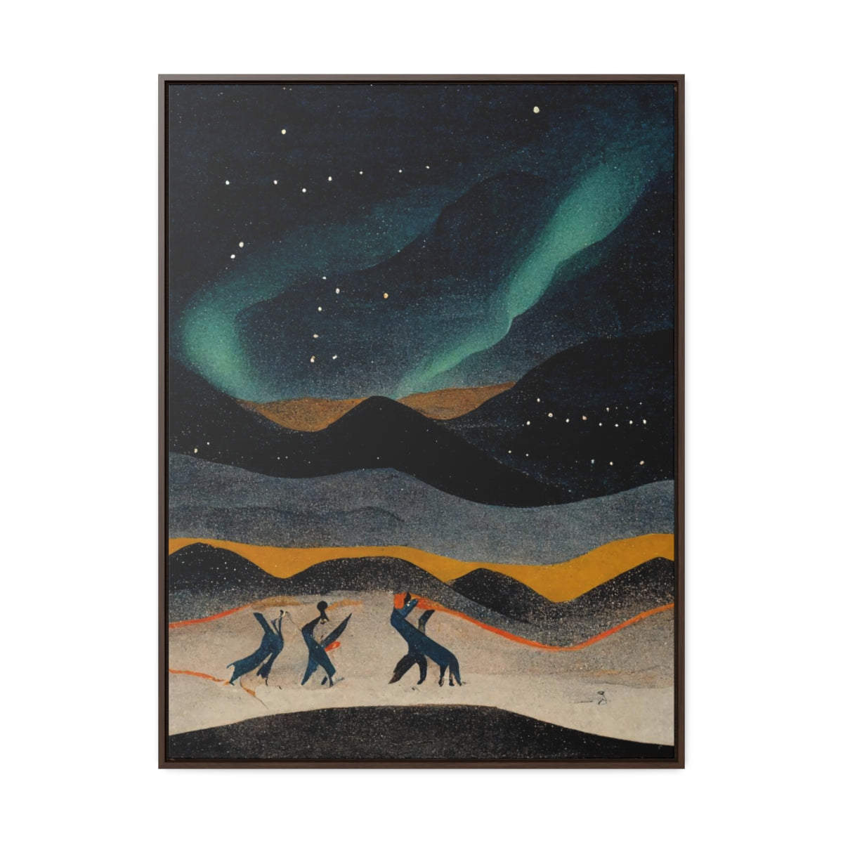 Dancing Figures and Aurora Framed Canvas