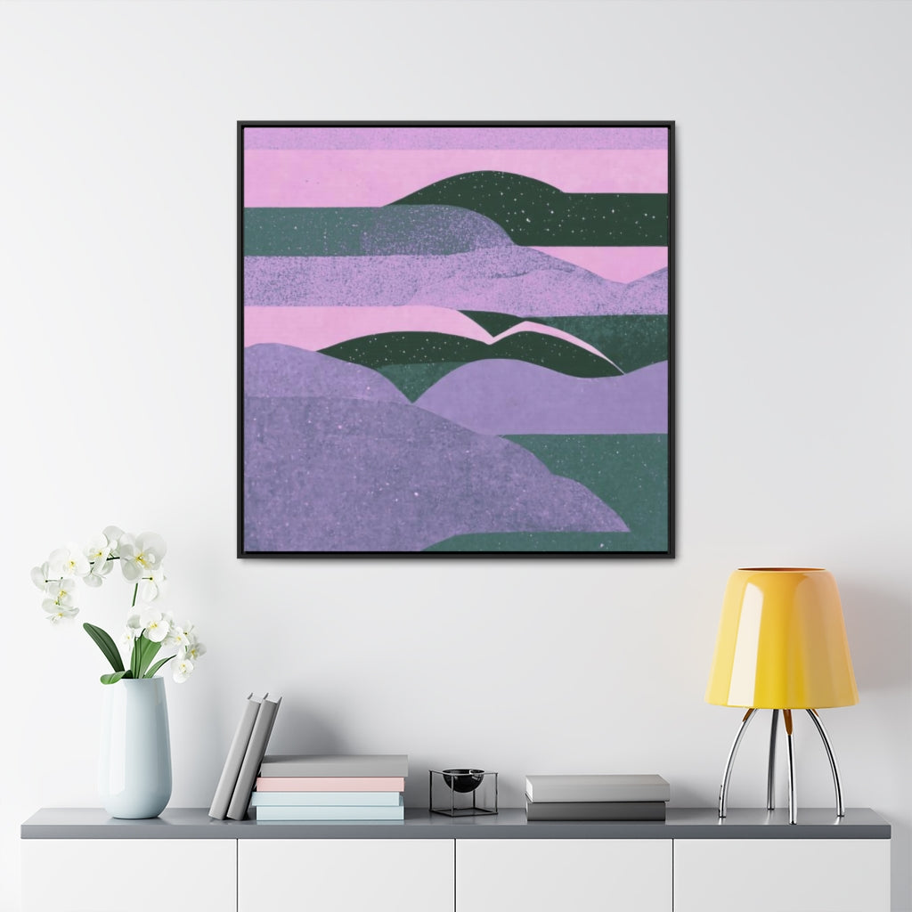 Purple Evening Clouds and Hills Abstract Framed Canvas