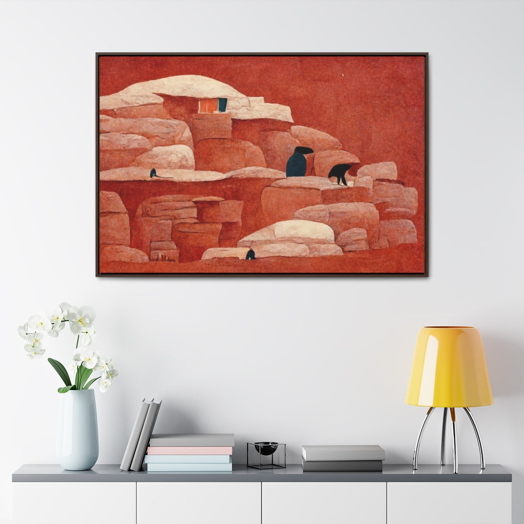 Cliff Dwellings and Red Sky Framed Canvas