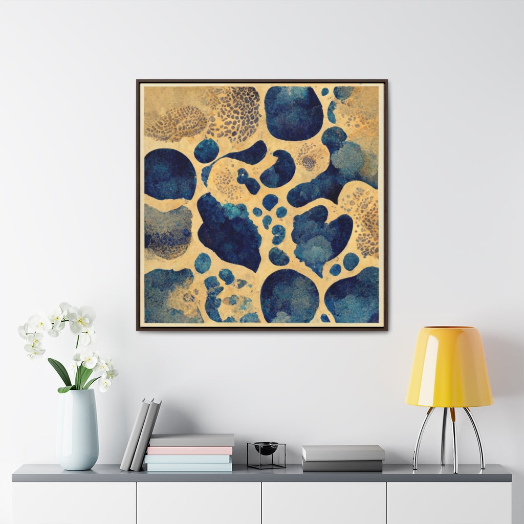 Blue and Tan Retro Blobs Framed Canvas