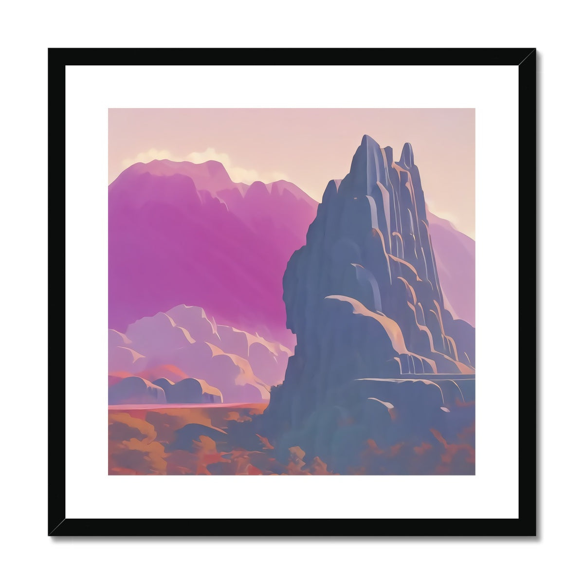 Retro Pink Canyon Framed and Mounted Print