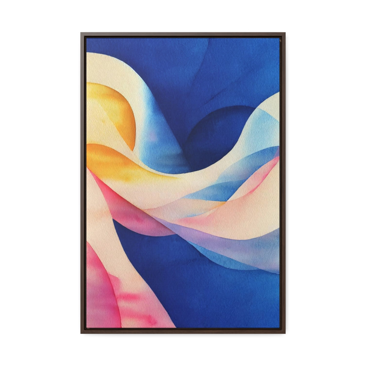 Blue and Pink Waves Abstract Framed Canvas