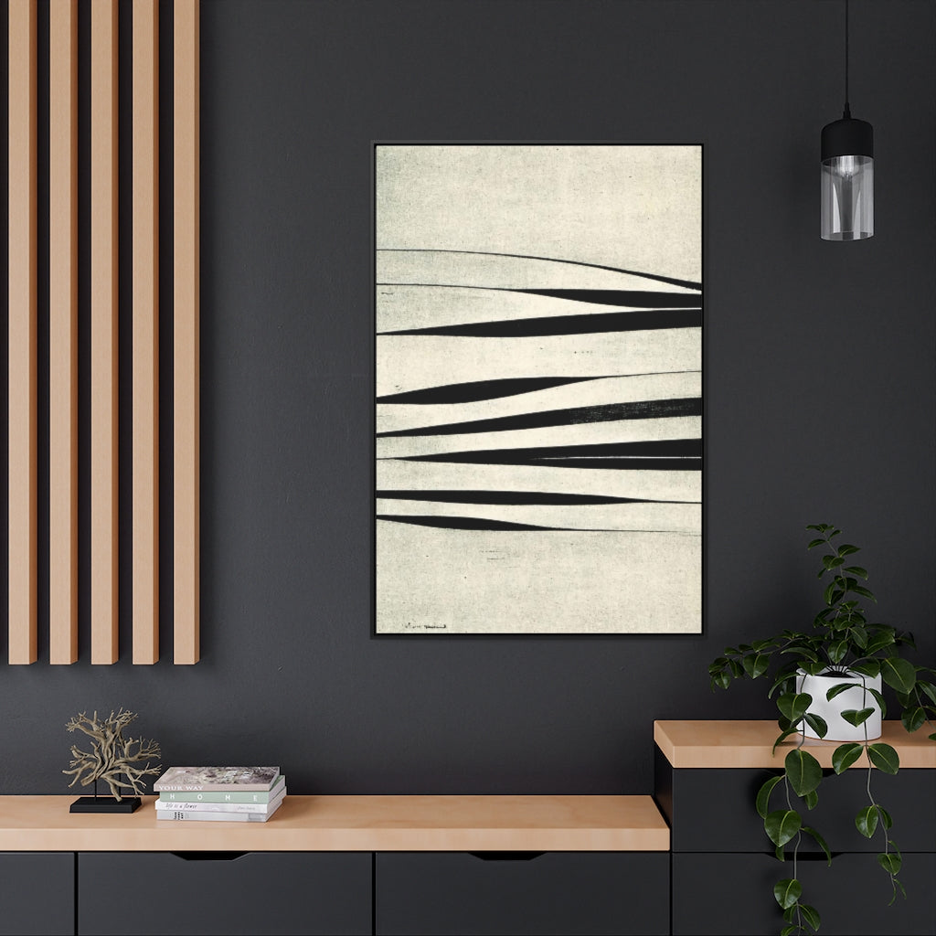 Off-White and Black Stripes Abstract - Framed Canvas