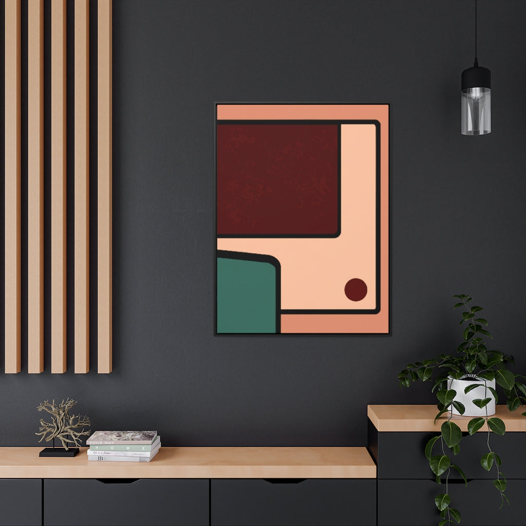 Midcentury Pink and Burgundy Abstract Framed Canvas