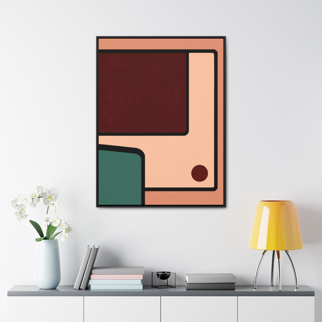 Midcentury Pink and Burgundy Abstract Framed Canvas