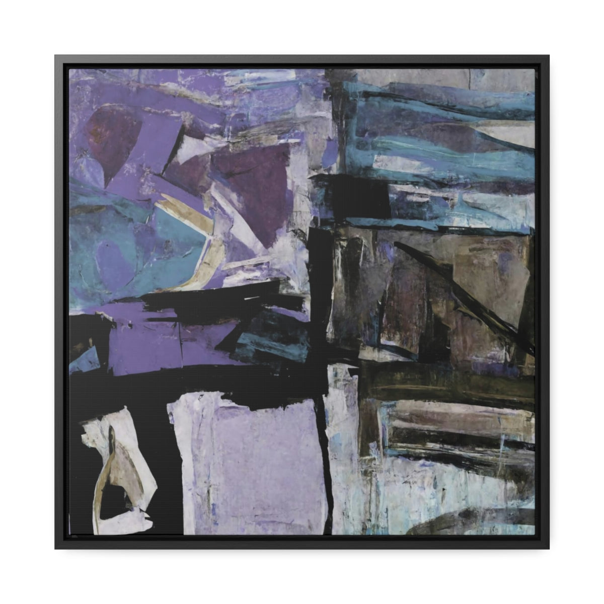 Purple and Black Abstract Framed Canvas
