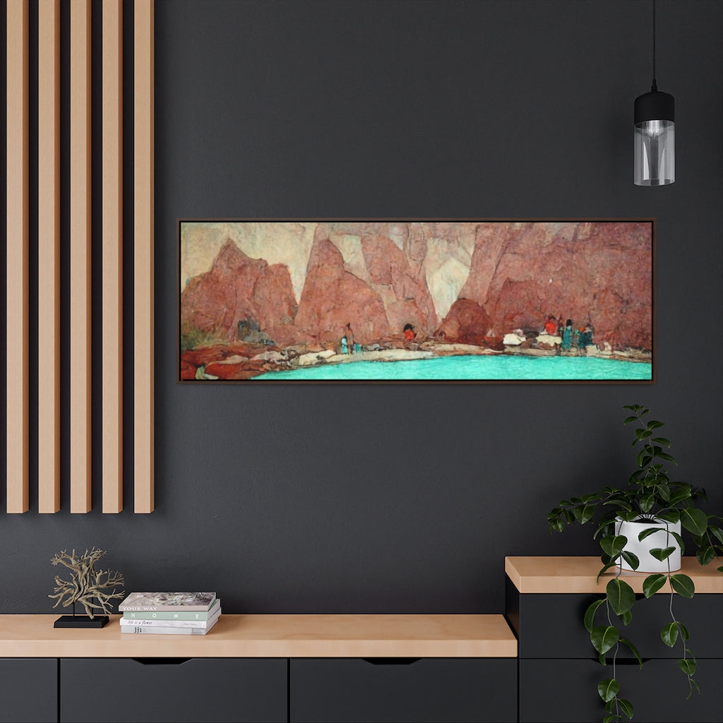 Red Cliffs and Swimming Hole - Panoramic Framed Canvas