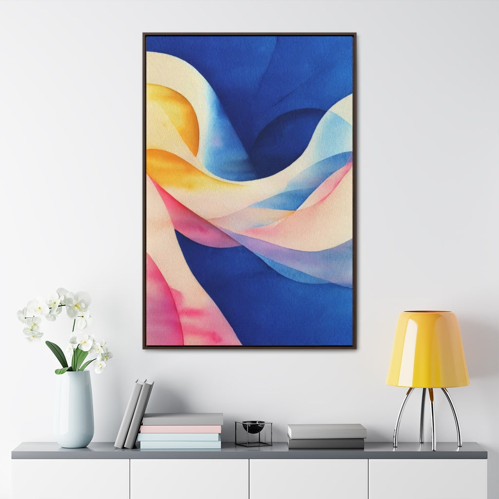 Blue and Pink Waves Abstract Framed Canvas