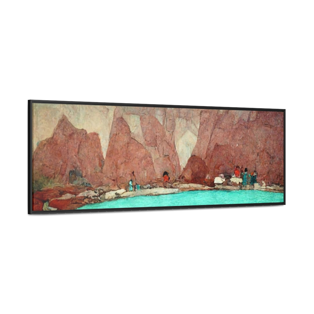 Red Cliffs and Swimming Hole - Panoramic Framed Canvas