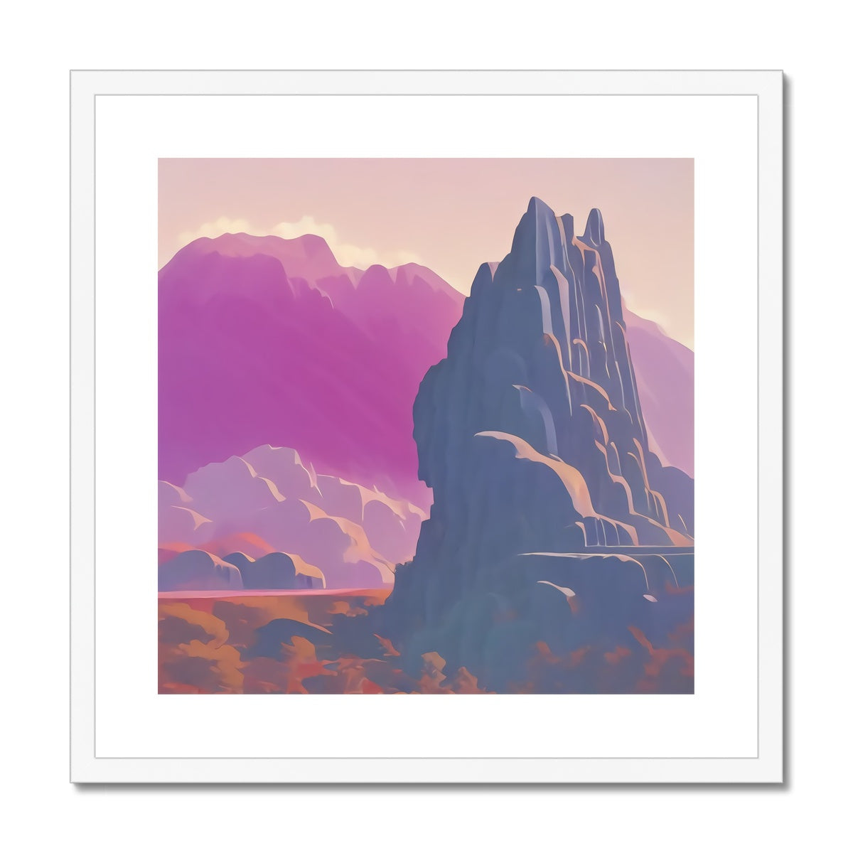 Retro Pink Canyon Framed and Mounted Print