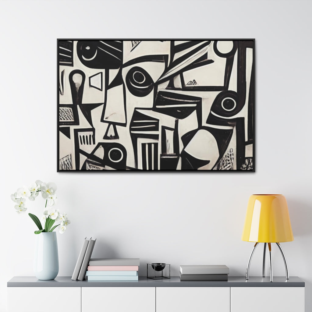 Black and White Shapes Abstract Framed Canvas