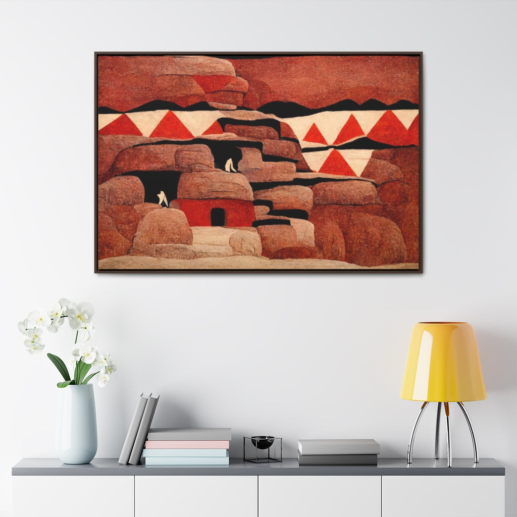 Red Cliff Dwellings and Triangles Framed Canvas