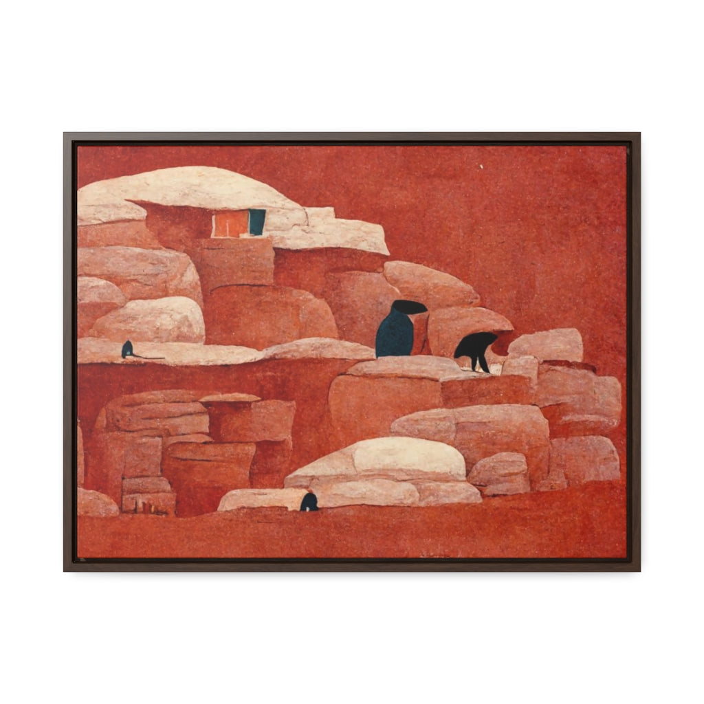 Cliff Dwellings and Red Sky Framed Canvas
