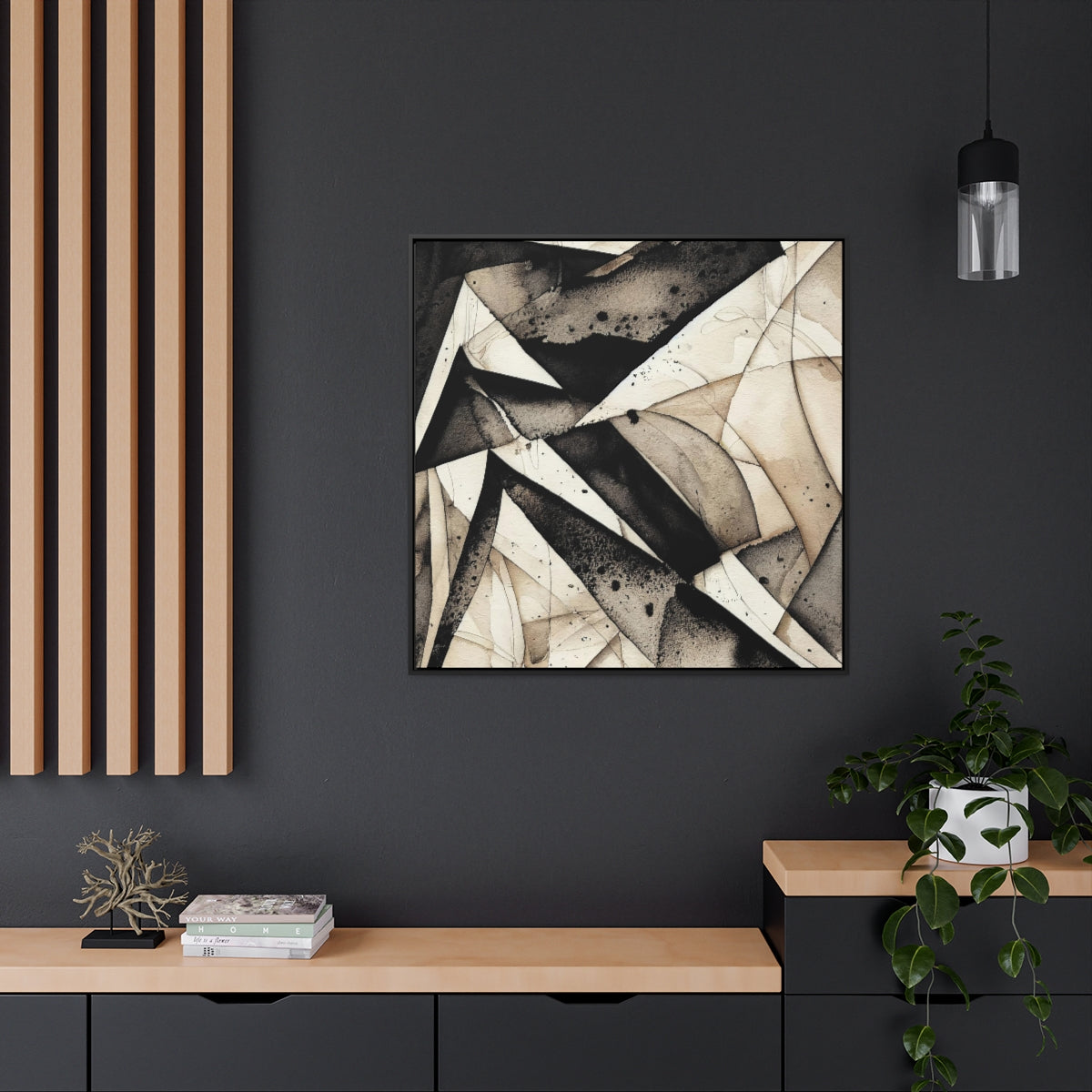 Black and Gray Abstract Shatter Framed Canvas