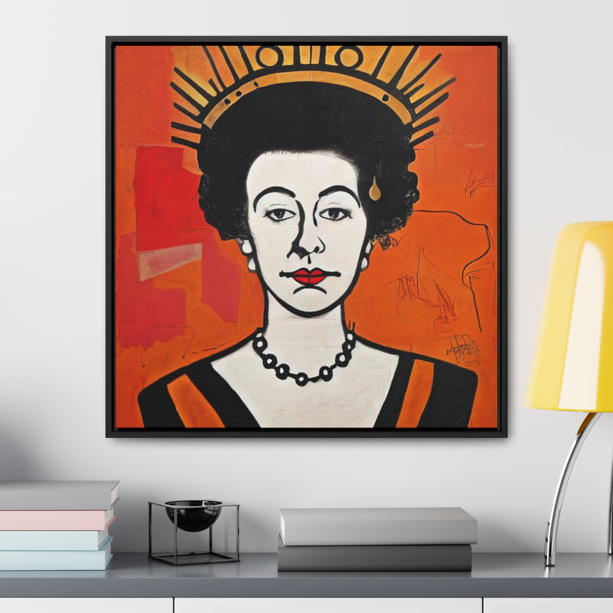 The Queen Pop Art Red & Black Square Framed Canvas