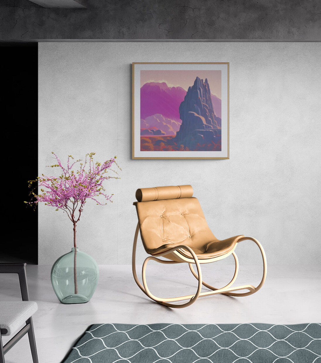 Retro Pink Canyon Framed and Mounted Print