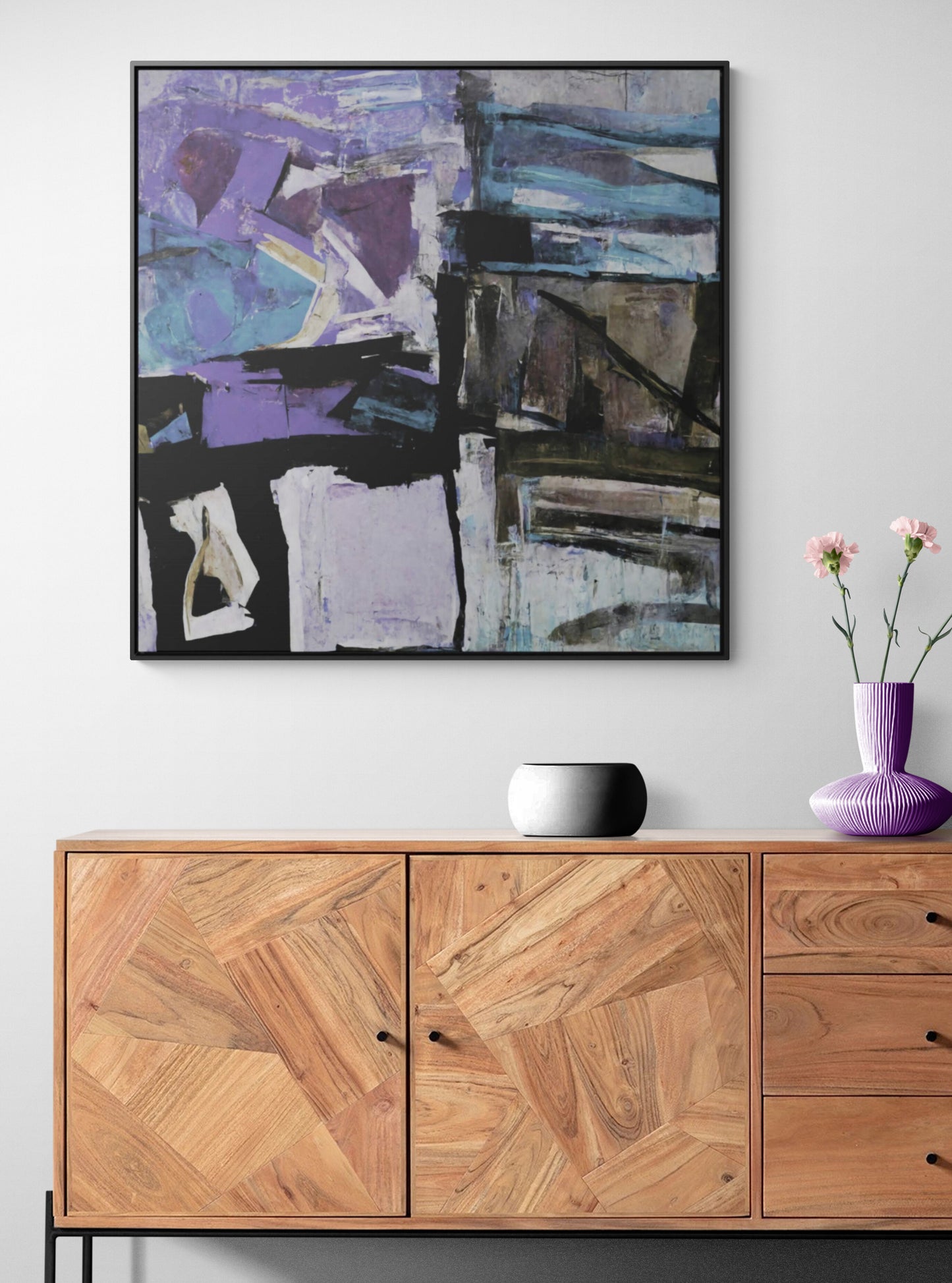 Purple and Black Abstract Framed Canvas
