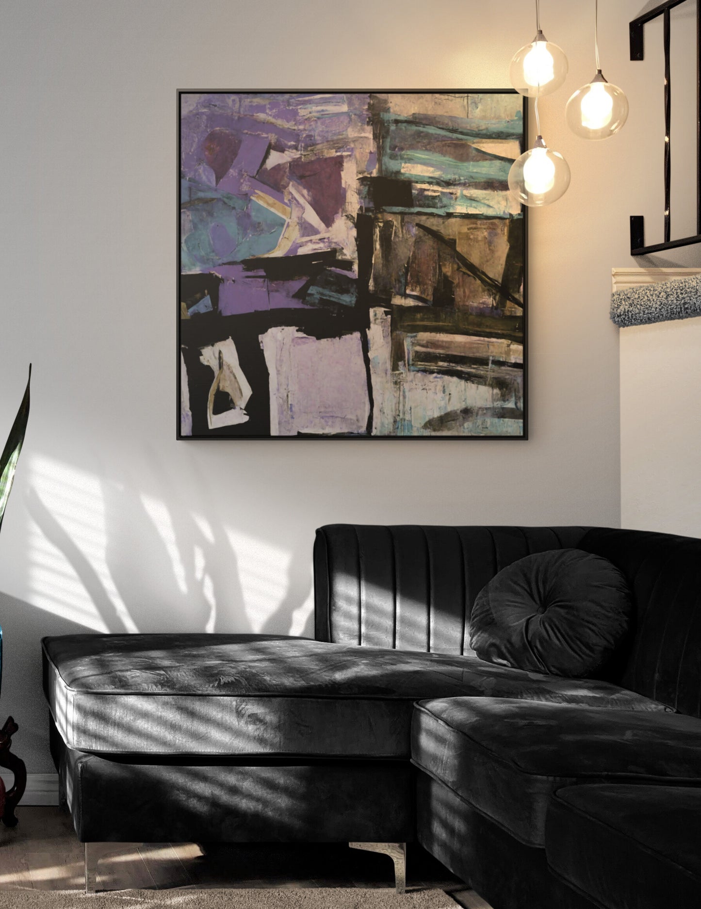 Purple and Black Abstract Framed Canvas