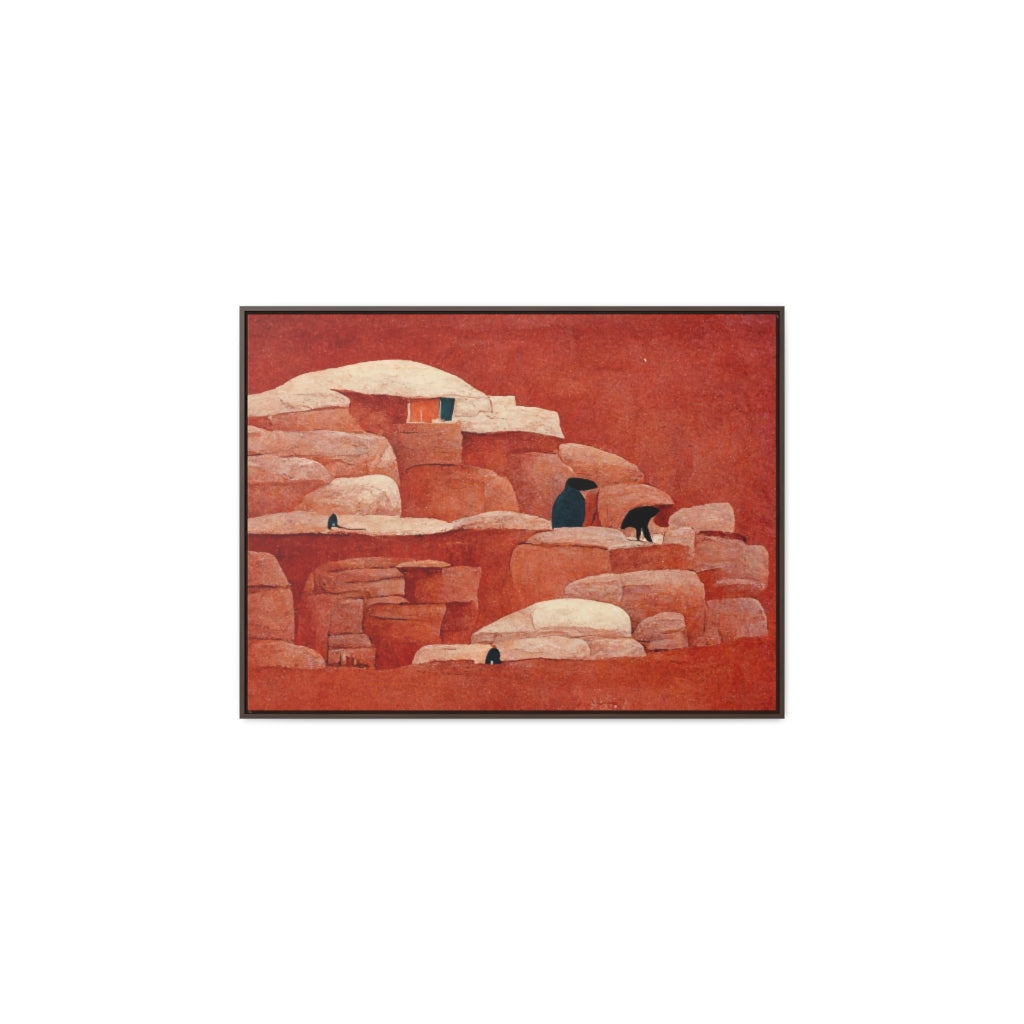 Cliff Dwellings and Red Sky Framed Canvas