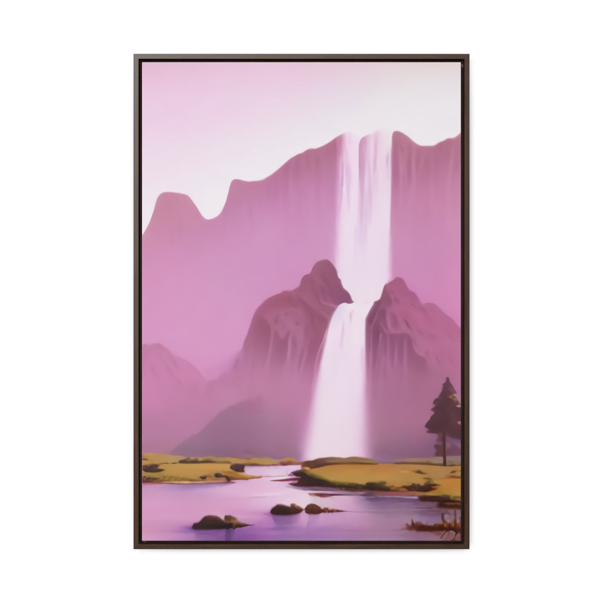 Dreamy Pink Retro Waterfall Framed Canvas